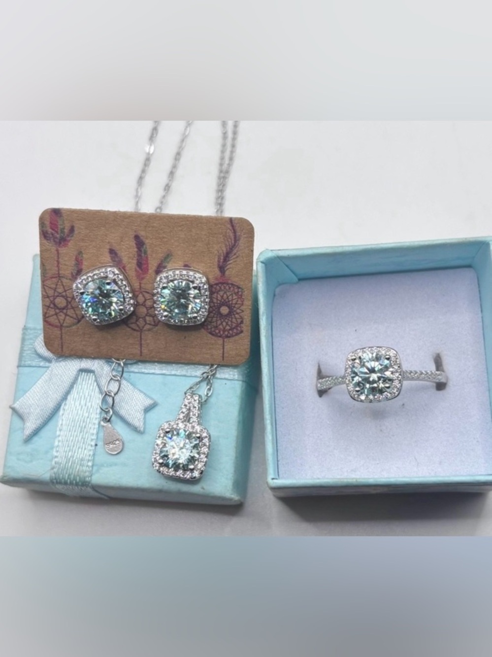 3 pc. Earrings, Necklace & Sz. 8 Ring Set
1 CT. Diamond  each set in S925